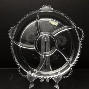 Vintage Imperial Candlewick Cornflower Glass W.J. Hughes Hostess Relish Tray